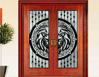 Decorative Wrought Iron Glass For Door  Agon Filled 22*64inch Size Shaped