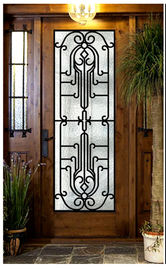 Tempered Wrought Iron Door Glass Agon Filled With Silk Screening 22*64 Inch