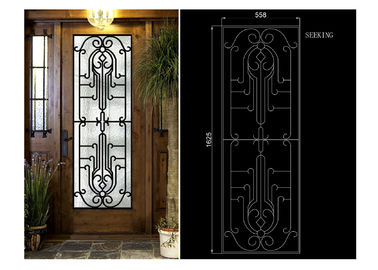 Tempered Wrought Iron Door Glass Agon Filled With Silk Screening 22*64 Inch