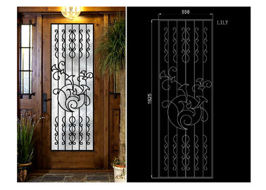 Decorative Inward / Outward Openning  Wrought Iron Glass For Entry Doors
