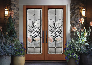Wood Frame Dedorative Glass Sliding Door , Black Patina Internal Glass Sliding Doors