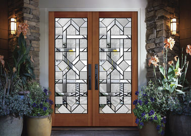 Interior Wood Doors Classical Art Glass Panels Thermal Sound Insulation