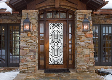 Scroll Work Filled Wrought Iron Glass Door , Single Iron Doors Maintenance Free