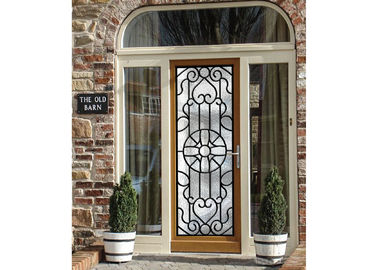 Scroll Work Filled Wrought Iron Glass Door , Single Iron Doors Maintenance Free