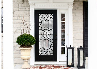 Professional Wrought Iron And Glass Entry Doors For Building Sound Insulation