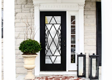 Polished Wrought Iron Glass Double Entry Doors Firm Type Iron Mosaic Glass Thickness 30Mm