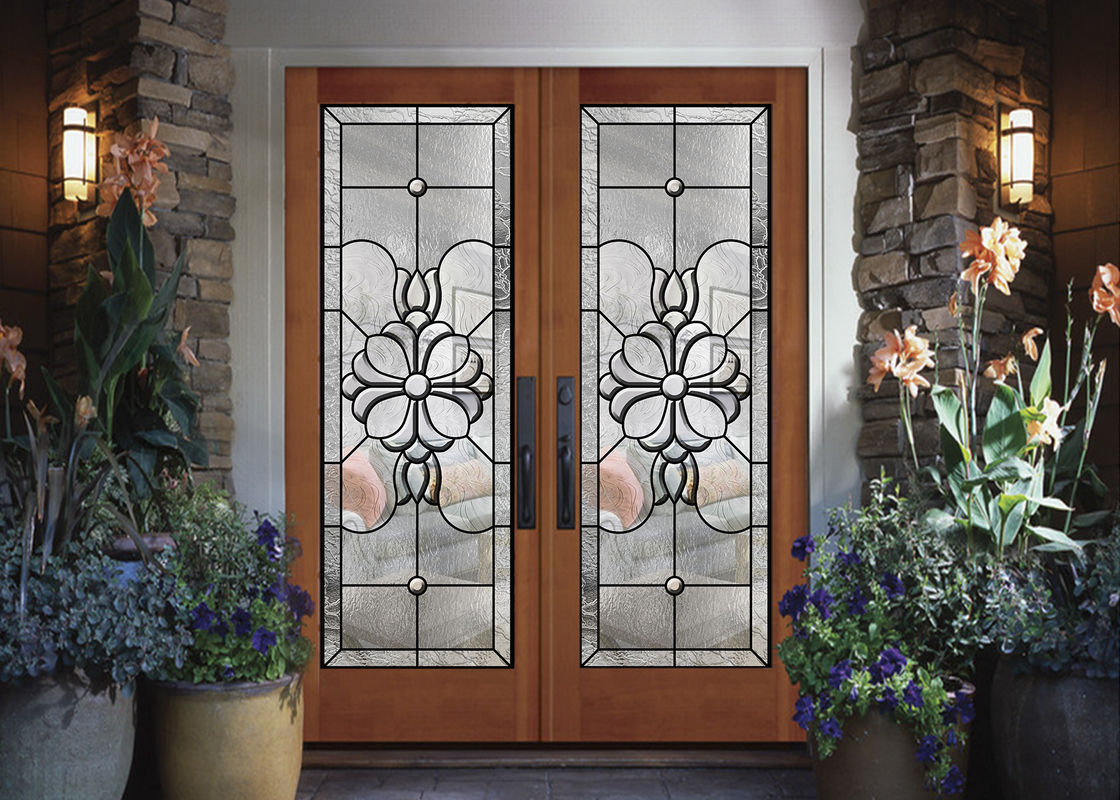 Wood Frame Dedorative Glass Sliding Door , Black Patina ...