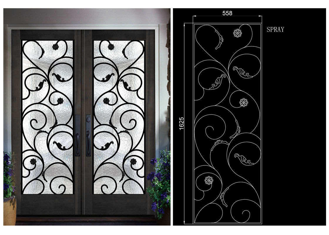 Natural Lighting Elegant Inlaid Door Wrought Iron Glass For Building Hand Forged Dignified