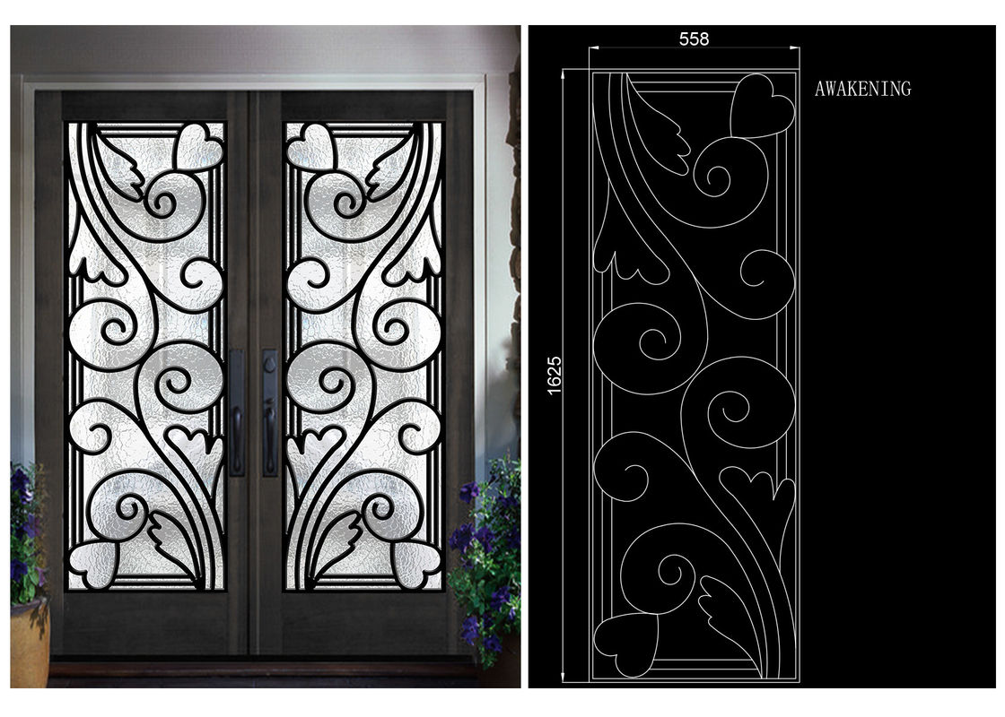 Top Notch Security Easy Cleaning Inlaid Door Wrought Iron Glass