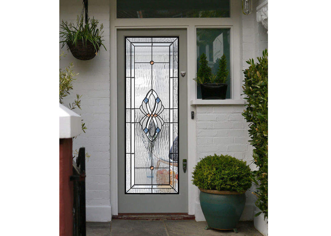 Polished Wrought Iron Glass Double Entry Doors Firm Type Iron Mosaic Glass Thickness 30Mm