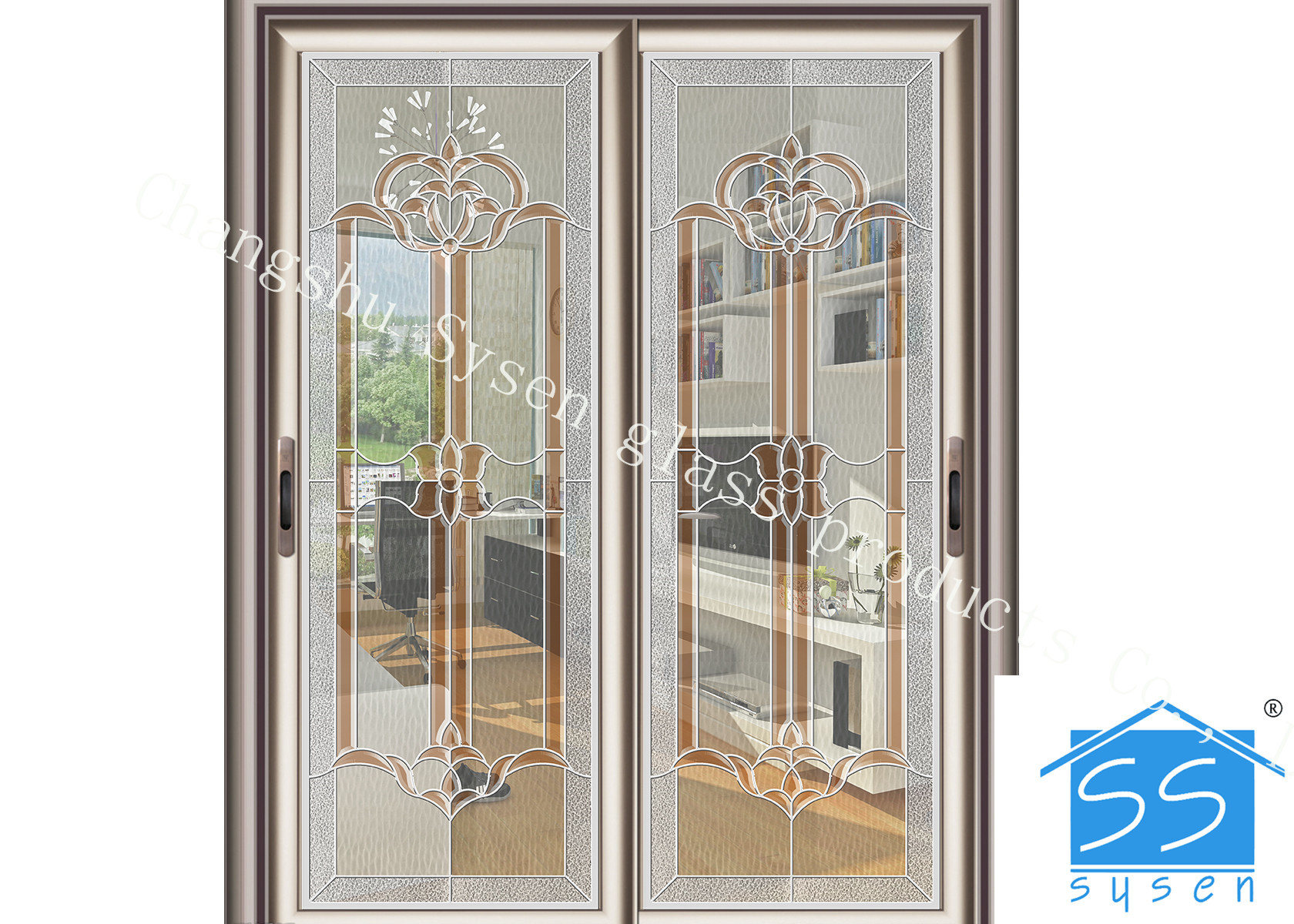 Bevel Clear Sliding French Patio Doors , Safety French Glass Sliding