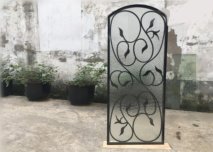 Rust Prevention Wrought Iron Glass Door Inserts , Hollow Iron Glass Doors